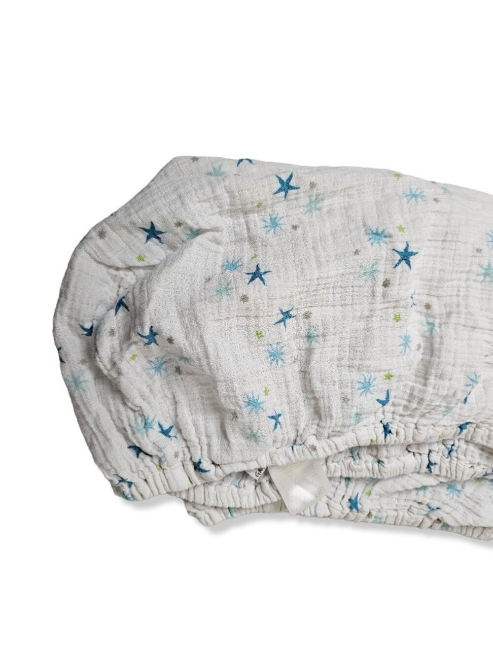 Aden + Anais Cotton Mulsin Fitted Crib Sheet White With Blue Green Stars